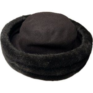 vintage Wool pillbox hat Fur Trim Jacqueline Kennedy Style 60s Brown Mysha USA